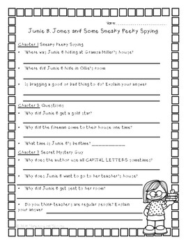 Junie B. Jones and Some Sneaky Peeky Spying Comprehension Questions
