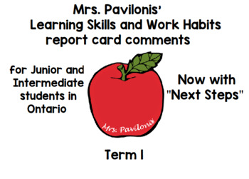 Preview of Junior Intermediate Ontario Learning Skills Report Card Comments (Term 1)Updated