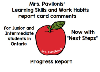 Preview of Junior Intermediate Ontario Learning Skills Report Card Comments Progress Report