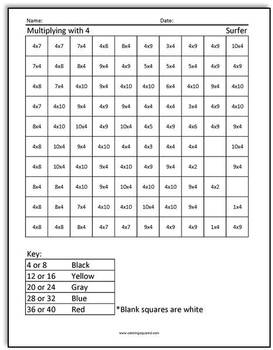 junior multiplication and division math fact pack by coloring squared