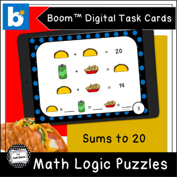Preview of Junk Food Math Logic Puzzles Sums to 20 Digital Task Cards Boom Learning