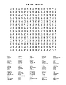 junk food word search 100 words by andrea v tpt