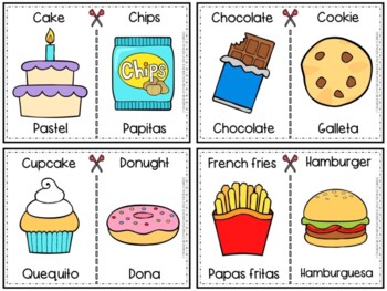 Junk food-Comida chatarra Flashcards Or Memory Game/English and Spanish ...