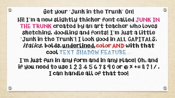 Preview of Junk in the Trunk Font FREE for Personal / Non-commercial Use