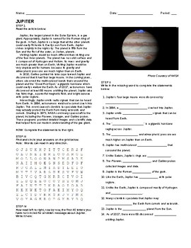Preview of Jupiter- Article, Questions, Wordsearch, and Hidden Message!