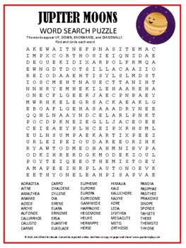 Preview of Jupiter Moons Word Search | Planet Space Activity Worksheet Game No Prep!