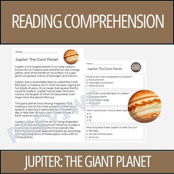 Preview of Jupiter The Giant Plane - Reading Comprehension Activity | 2nd Grade & 3rd Grade