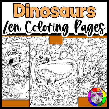 Preview of Jurassic Dinosaurs, Coloring Pages, Zen Doodle Coloring Sheets, Activity