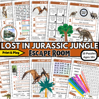 Preview of Jurassic Jungle Adventure, Printable Escape Room, Fun Family Game Night,