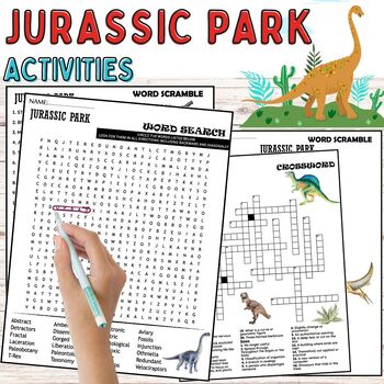 Preview of Jurassic Park Fun Worksheets,Puzzles,Wordsearch,Crosswords