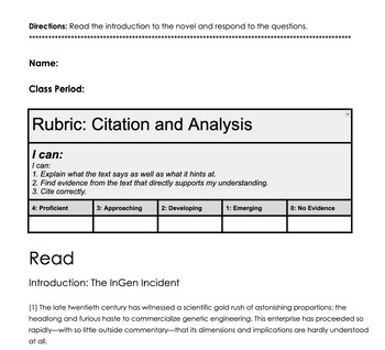 Preview of Jurassic Park: Introduction - Cite & Analyze: "The InGen Incident"