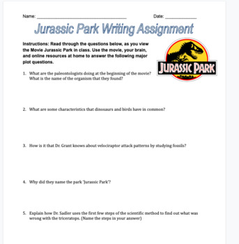 Preview of Jurassic Park Movie Guide Bundle - 2 Jurassic Park Movie Worksheets