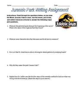 Preview of Jurassic Park: Movie Guide, Writing Assignment