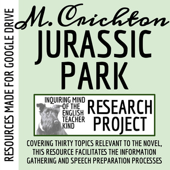 Preview of Jurassic Park by Michael Crichton Research Project and Speech Materials (Google)