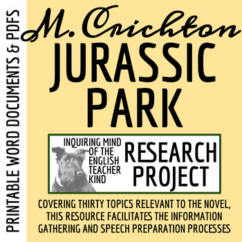 Preview of Jurassic Park by Michael Crichton Research Project and Speech Materials