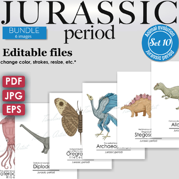 Preview of Jurassic Period Colorful Bundle: Allosaurus, Diplodocus, Stegosaurus, octopus
