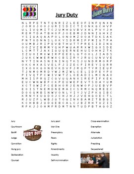 Preview of Jury Duty Vocabulary Wordsearch or Crossword Activity