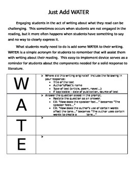 Preview of Just Add WATER  (Simple Strategy for TDA, DBQ, Constructed Response...)