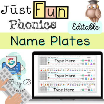 Preview of Just Fun Phonics Name Plates- Editable! - Letter/Keyword, Number Line, and More