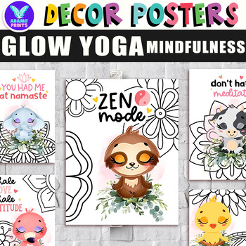 Preview of Just GLOW Yoga Mindfulness Posters Classroom Decor Bulletin Board Ideas