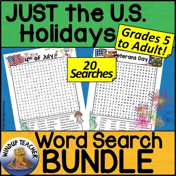 Preview of Just HOLIDAYS Word Search BUNDLE Hard Word Search Holiday Activities