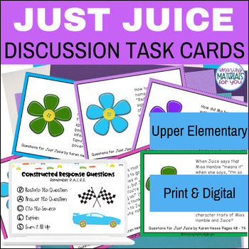 Preview of Just Juice Hesse Book Club Discussion Cards PRINT and DIGITAL