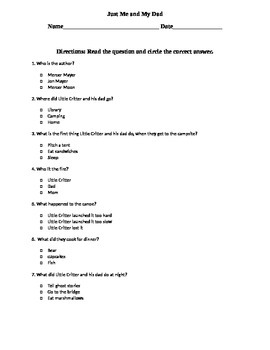 Preview of Just Me and My Dad by Mercer Mayer Reading Comprehension Activity Sheet