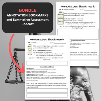 Preview of Just Mercy Bundle: Annotation Bookmarks & Podcast Summative Assessment