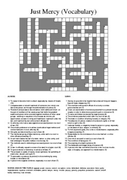 Just Mercy Movie Vocabulary Crossword Puzzle by M Walsh TpT