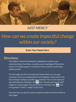 Preview of Just Mercy Pre- and Post- Reading/Viewing Interactive Notebook