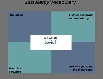 Preview of Just Mercy (YA) Chapters 13- Epilogue Vocabulary Graphic Organizer!
