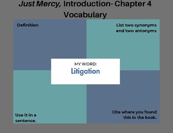 Preview of Just Mercy (YA) Introduction-Chapter 4 Vocabulary Graphic Organizer!