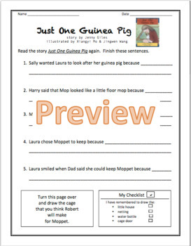 Preview of Just One Guinea Pig guided reading work