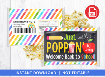 Preview of Just POPPING by to say Welcome Back to School Microwave Popcorn Wrapper