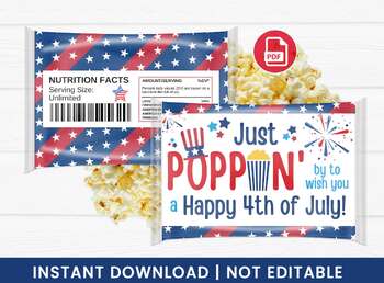 Preview of Just POPPING by to wish you a Happy 4th of July Microwave Popcorn Wrapper
