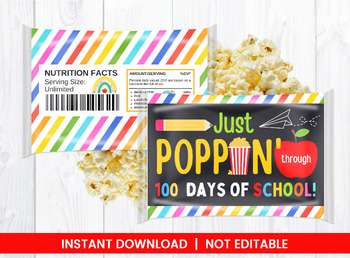 Preview of Just Poppin' through 100 Days of School Microwave Popcorn Wrapper