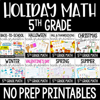 Preview of 5th Grade Math Worksheets | Holiday and Seasonal Math for Fifth Grade