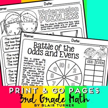 Preview of 3rd Grade Math NO PREP Printables