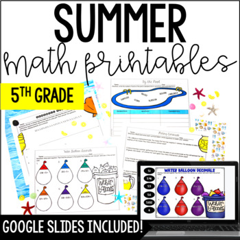 Preview of Summer Math | 5th Grade Worksheets - with Google Slides™ End of Year Math