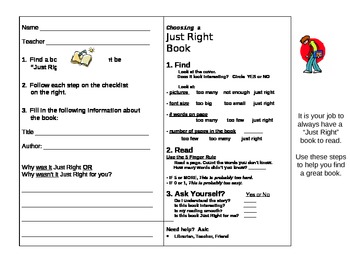 Preview of Just Right Book Selection Worksheet