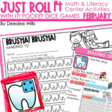 Winter and Valentines Day Math and Literacy Pocket Dice Ce