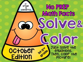 Preview of Just Solve and Color ~October Edition~ No Prep Math Facts for 1st-2nd Grade