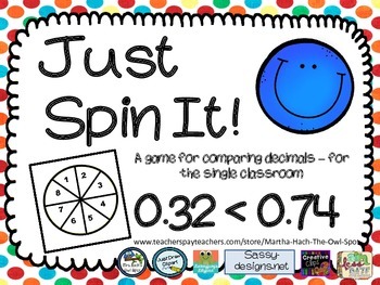 Preview of Just Spin It!  Comparing Decimals Partner Game