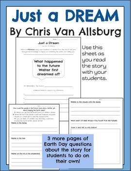 Preview of Just a Dream by Chris Van Allsburg- Inference and Earth Day Worksheet