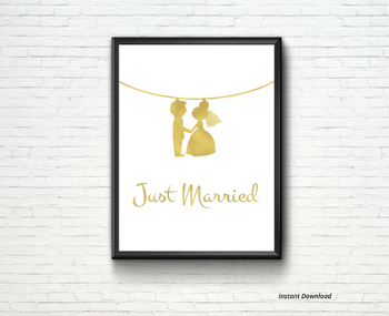 Preview of Just married - art poster - family poster - love poster- Ready to print