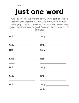 Preview of Just one word activity