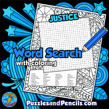 Preview of Justice Word Search Puzzle Activity Page with Coloring | Social Conscience