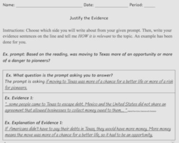 Preview of Justifying Evidence in Social Studies Writing