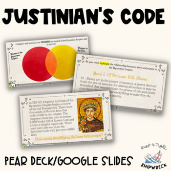 Preview of Justinian's Code vs. United States Law Pear Deck Google Slides DBQ Skills