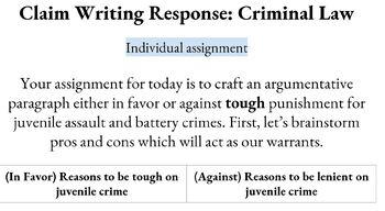 Preview of Juvenile Assault/Battery Lesson, Discussion, and Writing Activity